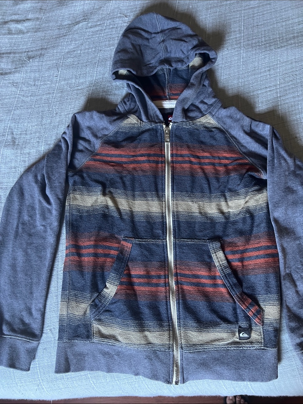 Quiksilver Navy, Red & Cream Striped Zip Hoodie